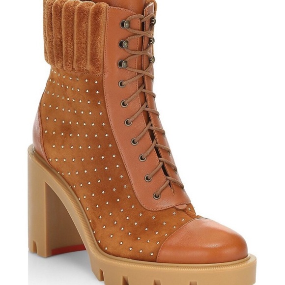 Christian Louboutin DAKITA LUG 70 Studded Spike Suede Boots Heel Booties - Picture 4 of 13